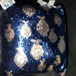 Dennis East International Latitude 38 NWT Blue and Silver Reversible Fish Pillow
